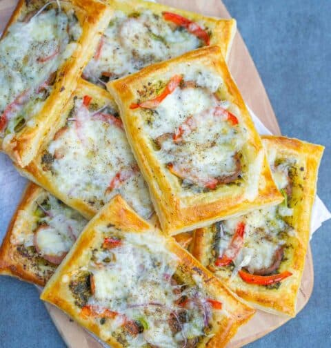 Cheesy Sausage Puff Pastry Squares