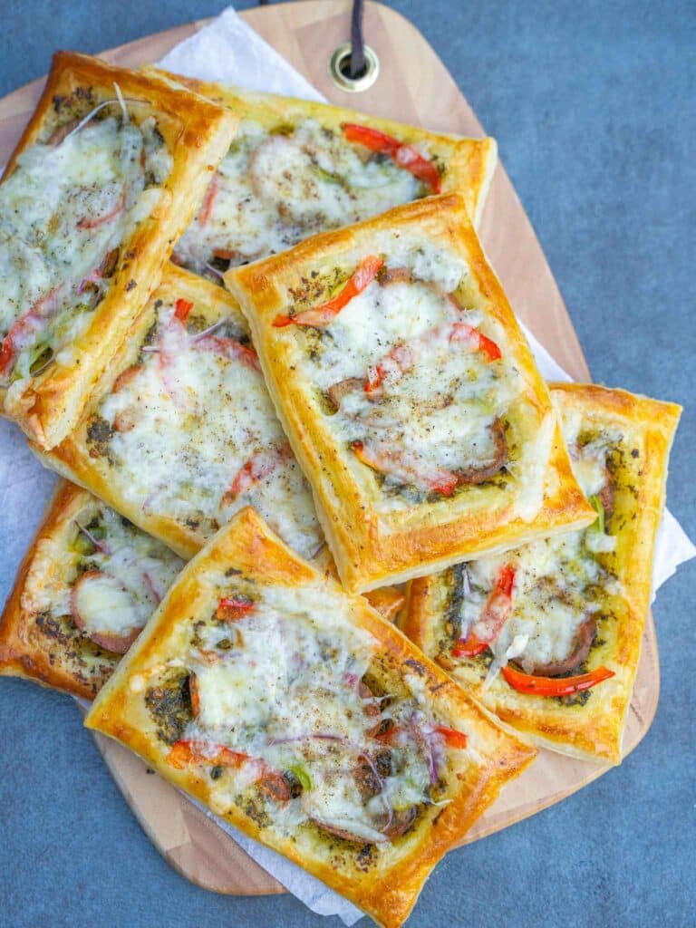 Cheesy Sausage Puff Pastry Squares